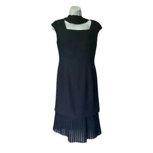 Dusk UK navy sheath pleated hem w matching scarf square neck cocktail 8